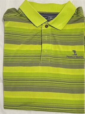 Pebble Beach Men's Lime Green Striped Polo Shirt Large